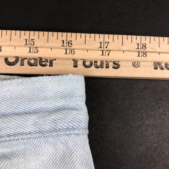 VTG 90s Bugle Boy Jeans Men's 32 x 29* Light Blue Thrashed Stained Denim Cotton - Picture 16 of 16